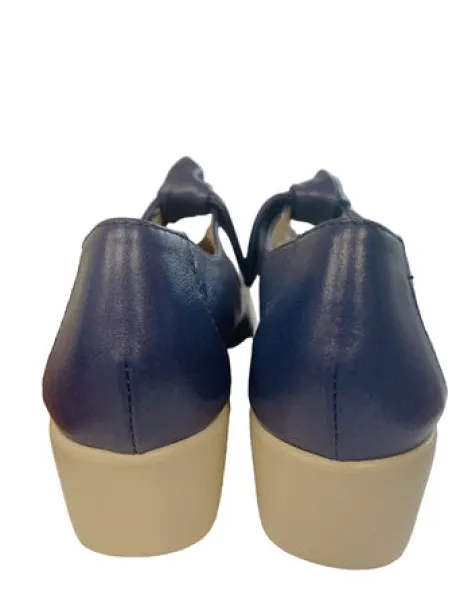 Wonders Blue Leather Wedge Slip On|C33159B
