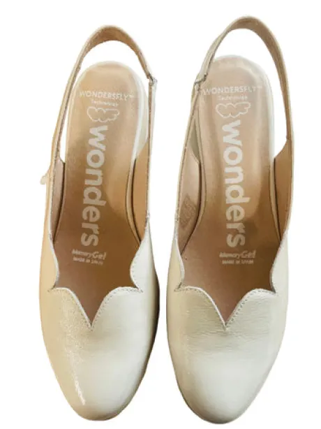 Wonders Off White Patent Wedge Sling Back|C33260O